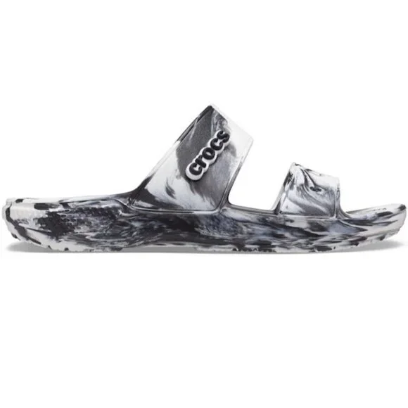 Crocs Classic Mens Size 13 Marbled White Black Slides Slip On Sandals New 207701 Crocs Classic White/Black Marbled Men main image 4
